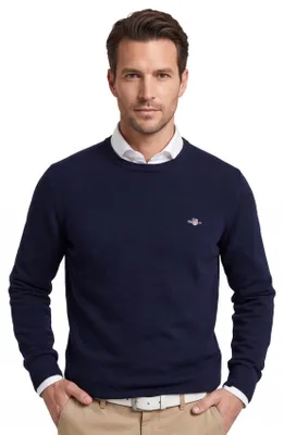 Produktbild von Gant Pullover Rundhals dunkelblau einfarbig Wolle normale Passform