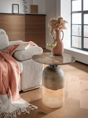 Image de Beistelltisch >1108< in Tischplatte aus Marmor ( Travertine ) - 53x50 (HxD)