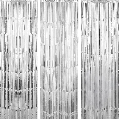 Lametta-Gardinen Silber 1 m x 3 m, 3er-Pack, Fransen-Glittervorhang