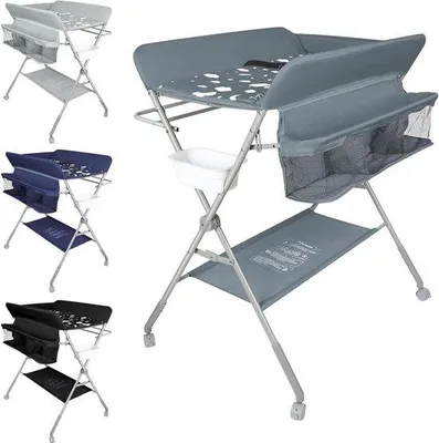 Productafbeelding van Baby verschoontafel - Commode met wieltjes - Baby verzorgen - Inklapbaar en draagbaar - Verstelbare hoogte - Grijs