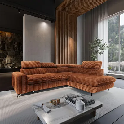 Produktbild von Masseno Ecksofa VELISS mit Schlaffunktion L-Form, Sofa mit Bettkasten, Wohnzimmersofa, Couch, Soffa, Bettsofa, Couchgarnitur- Braun, TILIA 52