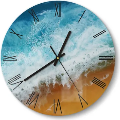 Produktbild von DEQORI Glasuhr Ø30 cm Römisch 'Meeresflüstern' Wanduhr Glas Uhr Design leise Küchenuhr