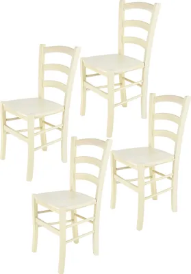 Produktbild von t m c s Tommychairs - 4er Set Stühle VENICE für Küche und Esszimmer, robuste Struktur aus lackiertem Buchenholz in Anilinfabre Weiss und Sitzfläche aus Holz