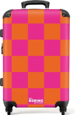 Produktbild von NoBoringSuitcases.com® Großer Koffer - Rosa mit orangefarbenem Schachbrettmuster - Kombinationsschloss TSA - Hartschalen Trolley 4 Rollen - 72 liter - Reisekoffer - 66 cmKoffer Mittelgroß 67x43x25 cm, 72L,