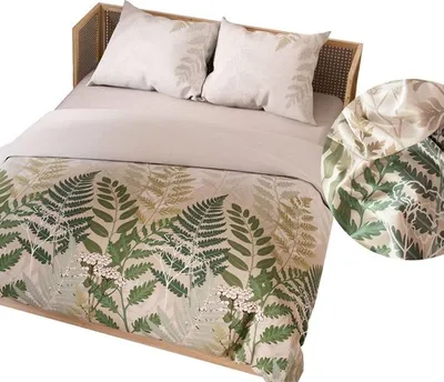 Image de Literie, linge de lit en satin de coton 160x200 Ferna feuilles