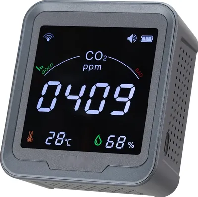 Obrázek produktu pro Zařízení pro měření CO2 - WLAN monitor CO2 - NDIR senzor - Zobrazení teploty a vlhkosti - Měření v reálném čase - Možnost montáže na stěnu - Pro vnitřní i venkovní použití