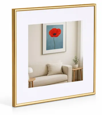 Produktbild von New Lifestyle Kunststoff Bilderrahmen mit Passepartout & Klarglas Collage Wanddeko Poster - Farbe: Gold | Format: 50x50