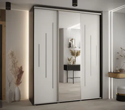Produktbild von Kleiderschrank YVONA 13 - 200/45 cm, schwarz/weiß/silber