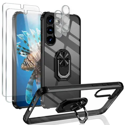 Immagine prodotto di Custodia ad anello trasparente per Samsung Galaxy S23, protezione 2x del vetro del display e della fotocamera, nero