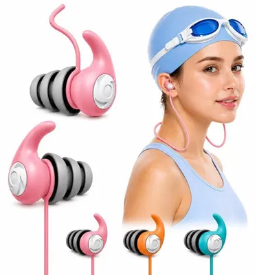 Productafbeelding van Zwemoordopjes met kabel, 3 paar, waterdicht, herbruikbaar, siliconen, roze/oranje/blauw