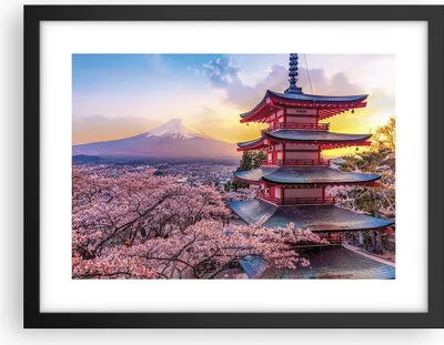 Produktbild von Gerahmtes Poster - Schwarzer Rahmen - Fuji Choreito Pagode - 40x30 cm - Wand Bild - Wanddeko - Wandbilder - Kunstposter - Wandposter - Bilderrahmen - Bilder - Kunstdruck - P2BAA40x30-4547