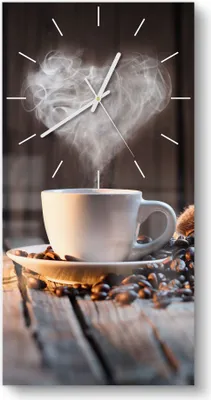 Produktbild von DEQORI Glasuhr 30x60 cm Modern 'Rustikale Kaffeeliebe' Wanduhr Glas Uhr Design leise