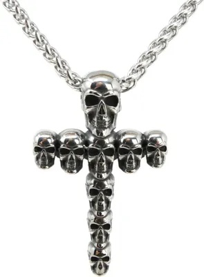 Produktbild von Lederkette Edelstahlkette 316L SCHÄDEL KREUZ 60 cm Edelstahl 05-05