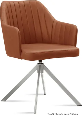 Produktbild von Armlehnstuhl drehbar (4er-Set) Davyzha 58x81x60 Edelstahl/Cognac