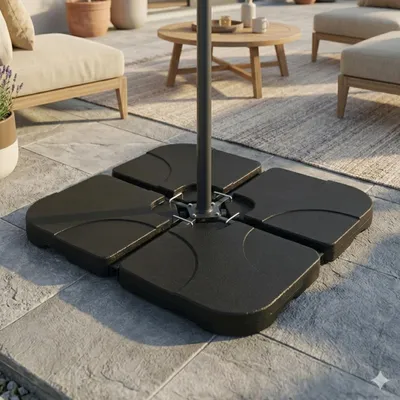 Produktbild von HAGO24 Schirmständerplatten 4er Set Sonnenschirmständer Gewichtsplatten Schirmfuß Beschwerung Kreuzständer Balkon Terrasse HDPE Kunststoff befüllbar Sand Wasser bis 80kg