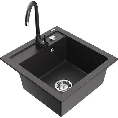 Obrázek produktu pro Mexen Vito 1-miskový granitový dřez s kuchyňskou baterií Telma, Skvrnitá černá - 6503-76-670200-76
