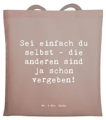 Produktbild von Mr. & Mrs. Panda Tote Bag Spruch Selbstakzeptanz Einzigartig - Braun Pastell - Geschenk, Erfüllung, innere Stärke, Jutebeutel, Shopping Tasche, Einzigartigkeit, Unitasche
