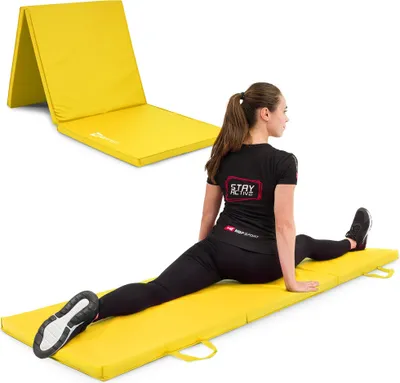 Produktbild von Hop-Sport Turnmatte klappbar Weichbodenmatte Klappbar für zuhause Fitnessmatte Gymnastikmatte - Hart 4cm HS-064FM Gelb