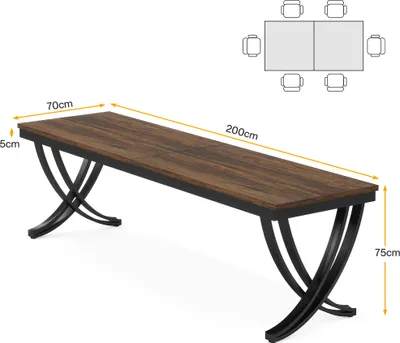 Image de Tribesigns Table de salle à manger rectangulaire pour 6-8 personnes, table en bois de 200 cm de style rustique avec pieds métalliques robustes et plateau en bois (table uniquement)
