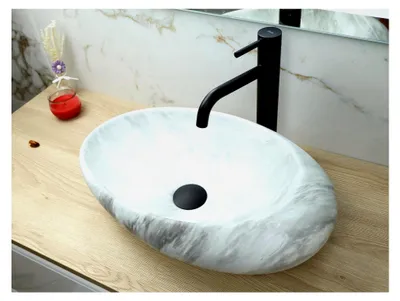 Produktbild von Aufsatzwaschbecken Matt - Modernes Waschbecken ohne Hahnloch - Elegantes ovales Aufsatzwaschbecken für Badezimmer und Gäste-WC