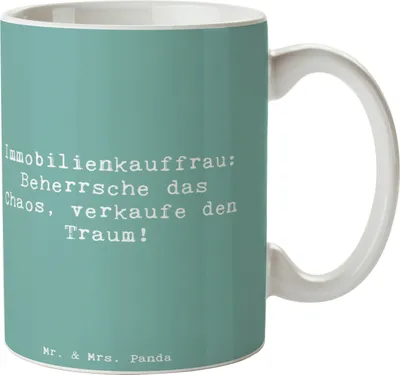 Produktbild von Mr. & Mrs. Panda Kaffeetasse Spruch Immobilienkauffrau - Meeresbrise - Geschenk, Beratung, Kundenberatung Immobilien, Becher, Immobilienbranche, Kaffeepott, Berufsalltag