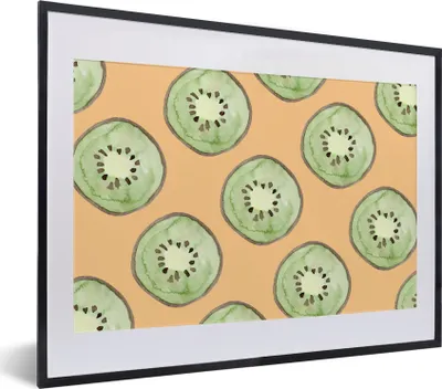 Produktbild von MuchoWow® Gerahmtes Poster Kiwis - Obst - Muster 40x30 cm - Poster mit Schwarzem Bilderrahmen Wandposter Rahmen Foto Bilder - Bilderrahmen - Poster im Rahmen