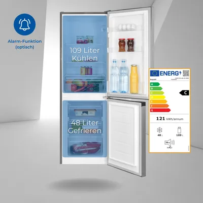 Produktbild von Exquisit Kühl-Gefrierkombination KGC231-60-E-050C inoxlook | 157 l Nutzinhalt | 4-Sterne-Gefrieren | Alarm