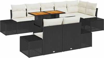 Immagine prodotto di vidaXL Set da pranzo da giardino 9 pezzi nero e crema 100 x 55 x 73 cm