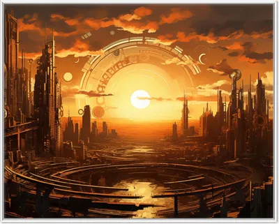 Produktbild von Wallario Wandbild Sonnenportal in die Zukunft, Größe: 40,30 x 50,30 cm, Poster mit weißem Aluminiumrahmen