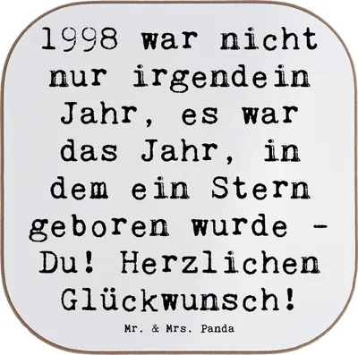 Produktbild von Mr. & Mrs. Panda Untersetzer für Gläser Spruch 1998 Geburtstag - Weiß - Geschenk, Tassenuntersetzer, Tischuntersetzer, Happy Birthday, Tischschoner, Glas, feiern, Alter