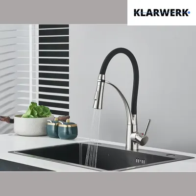 Produktbild von JANA | Edelstahl flexibel schwenkbare Küchenarmatur Silber Chrom | Mischbatterie hoher Bogen | Wasserhahn Hochdruck 360° 2 Anschlüsse Gastronomie