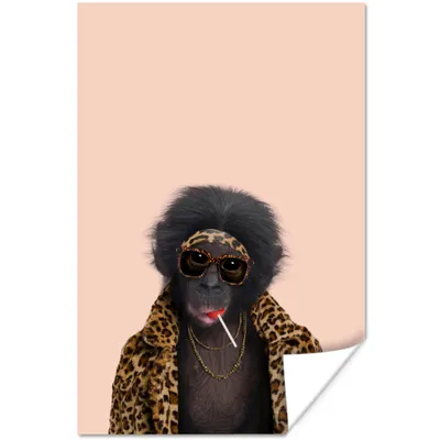 Produktbild von MuchoWow® Poster Affe - Tiere - Sonnenbrille - Pantherdruck - Lutscher 60x90 cm - Wanddekoration