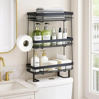 Produktbild von Toilettenregal, 3 Ebenen, Edelstahl, schwarz, Badezimmer Organizer für Bad