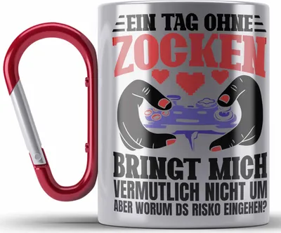 Produktbild von Trendation - Lustige Gamer Edelstahl Tasse Karabiner Zocker Geschenk Gamer Gamergirl Geschenkidee Geburtstag Ein Tag Ohne Zocken (Rot)
