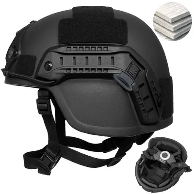 Produktbild von Ballistische taktische MICH NIJ IIIA Helm von Linomag®, widerstandsfähig gegen 9mm, .357 SIG und .44 Magnum Projektil, NVG-kompatibel, FAST-Schiene, 360°-Verstellsystem, widerstandsfähiges PE-Material, Größe M, Schwarz