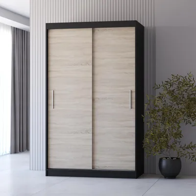Produktbild von Schwebetürenschrank Kleiderschrank Neomi 04 - 120 cm, Schwarz/Sonoma