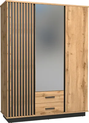 Produktbild von Jugendzimmer Lamelo 3 teiliges Komplett Set in Eiche Wotan und Schwarz matt - Jugendzimmer Kinderzimmer Möbel Teenagerzimmer
