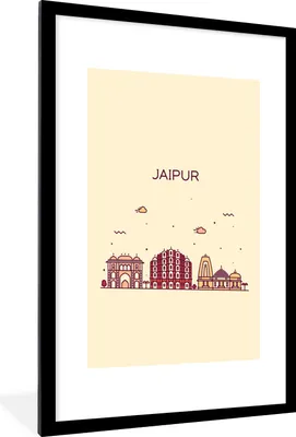Produktbild von MuchoWow® MuchoWow® Gerahmtes Poster Indien - Jaipur - Skyline 60x90 cm - Poster mit zchwarzem Bilderrahmen - Dekoration - Wandposter Wohnzimmer - Hochwertig