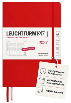 Productafbeelding van LEUCHTTURM1917 Wekelijks planner 2027, formaat Medium (A5) - Duits, kleur: kersenrood, afmetingen: 210 x 145 mm, ja
