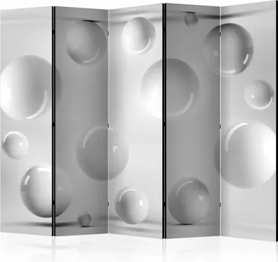 Produktbild von Akusticher Raumteiler 3D Effekt Foto Paravent 225x172 cm beidseitig auf Vlies-Leinwand bedruckt Akustikschaum Trennwand Spanische Wand Sichtschutz Home Office geometrisch Kugeln f-B-0154-z-c