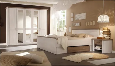 Produktbild von Schlafzimmer Set Luca 4 teilig Pinie weiß und Trüffel