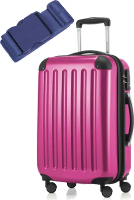 Produktbild von Hauptstadtkoffer Alex - Kabinenkoffer 55 cm + Koffergurt als Geschenk, Trolley mit Dehnfalte für Handgepäck 4 Rollen, Hartschale glänzend, TSA,Magenta
