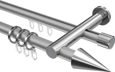 Produktbild von Interdeco Rundrohr-Innenlaufstange / Gardinenstange (Kombination) Silbergrau / Chrom, Typ Platon Savio (Kegel), 20 mm Ø 2-läufig, 400 cm