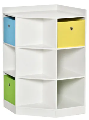 Image de Armoire de rangement pour enfants avec 3 tiroirs en feutre | Couleur : Blanc | Dimensions : 57,4 x 57,4 x 94 cm