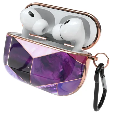 Produktbild von EAZY CASE - Schutzhülle für AirPods Pro 2 Hülle Lila Hard Case Stoßfest mit Karabiner geeignet als Schlüsselanhänger Antikratz Etui rutschfest Hardcase für Airpod Pro 2. Generation in Violett Marmor