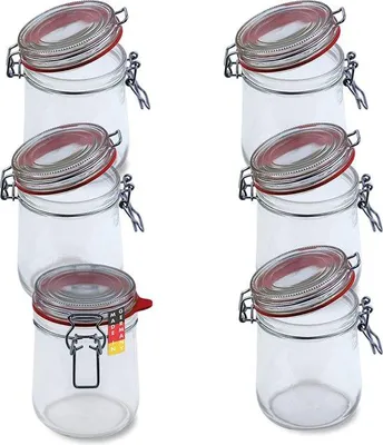 Immagine prodotto di 6 barattoli con chiusura a clip metallica, 800 ml, adatti per la conservazione o la fermentazione, per la conservazione, barattoli vuoti con chiusura a clip metallica