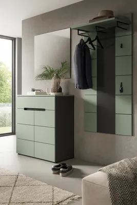 Produktbild von Garderobe Set 3-teilig "Cooper" in Salbei und Grau 175 cm, Soft-Close