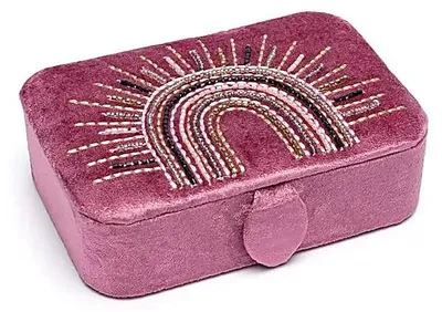 Produktbild von Schmuck-/Tarot-Box, Samt, Lila mit Regenbogen – 11 x 15,5 x 5 cm