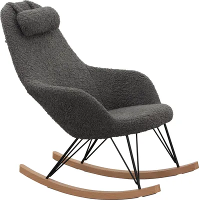 Produktbild von SalesFever Schaukelstuhl mit Kopfkissen | Bezug Teddyfell | Kufen Massiv-Holz | Gestell Metall schwarz | B 67 x T 105 x H 106,5 cm | grau