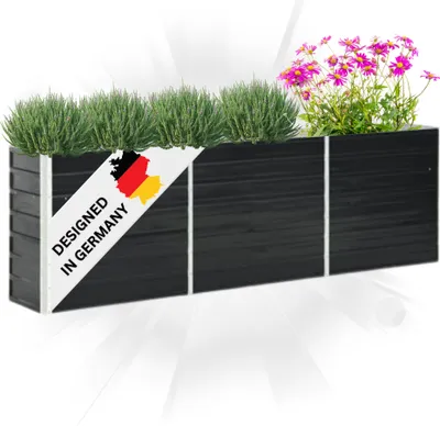 Produktbild von DELUKE® Hochbeet für Garten OSKAR Anthrazit | 240x40x77cm | Verzinkter Stahl | Wetterfest | Gartenbeet Kräuterbeet Blumenbeet Beet hoch Frühbeet für Garten Gemüsebeet